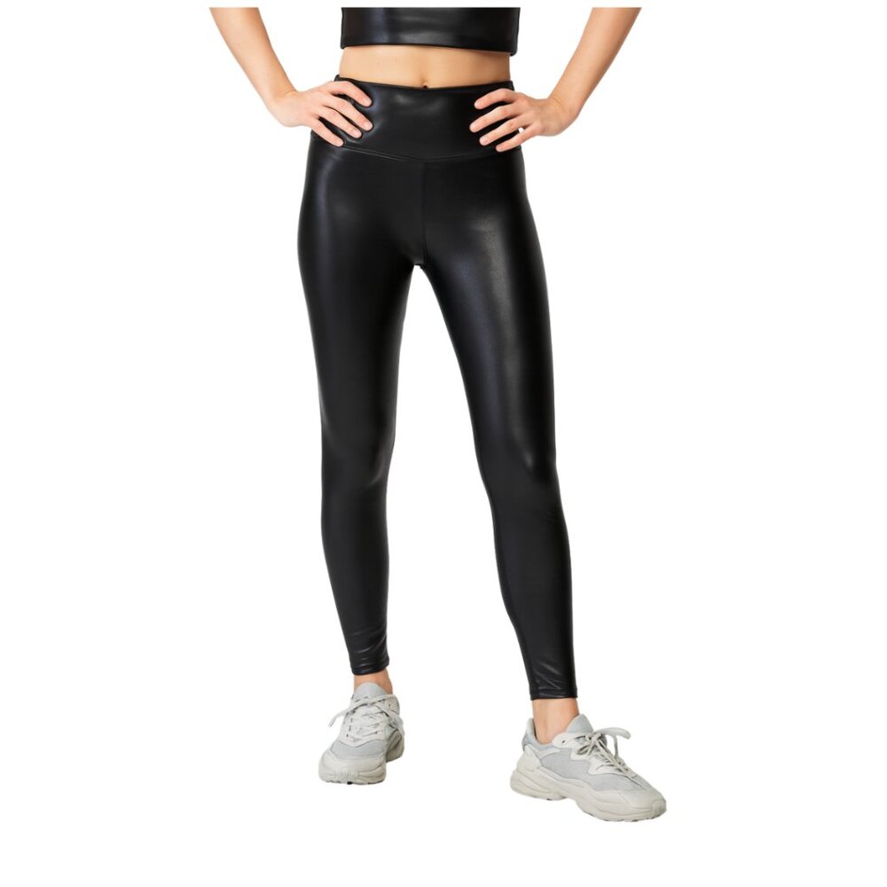 Athleta Gleam Tight Pants Women's XS‎ Black Vegan Leather Cropped Stretch Fit